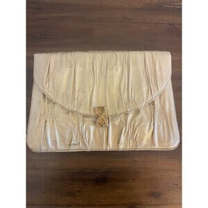 Vintage Lou Taylor Gold Clutch with Fold Out Mirror Italy